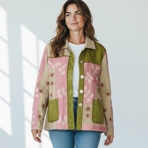 Parsley & sage cotton/silk embellished and  embroidered light weight jacket